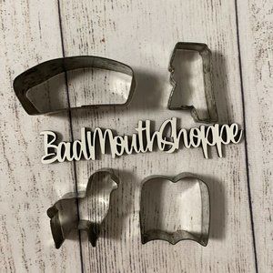 Set of 4 Vintage Metal Cookie Cutters - Bread Loaf, Lamb, Mississippi, and Book